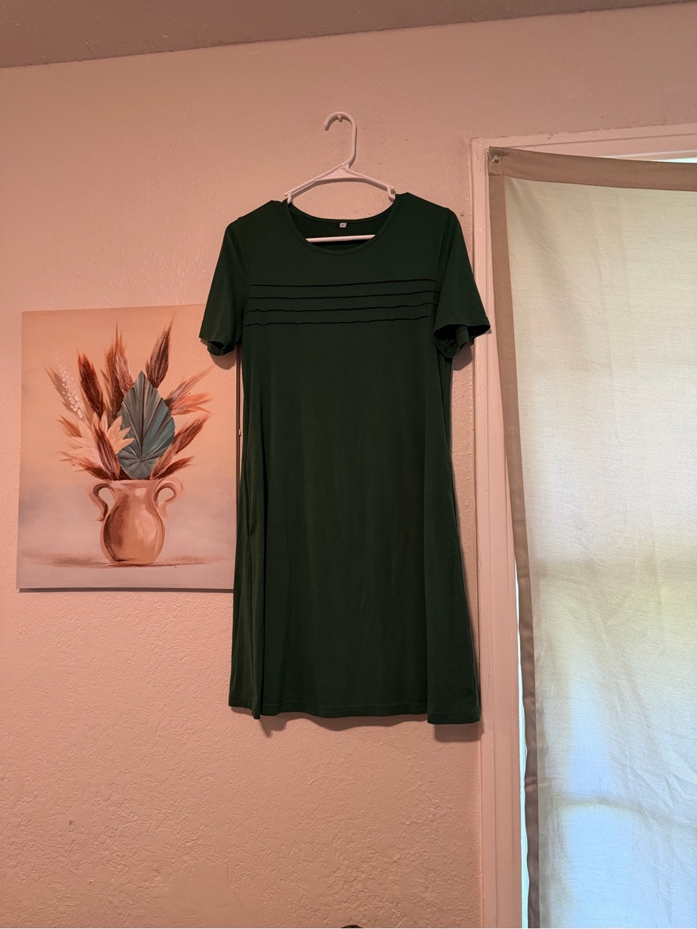 Dark Green Short Sleeve A-Line Dress